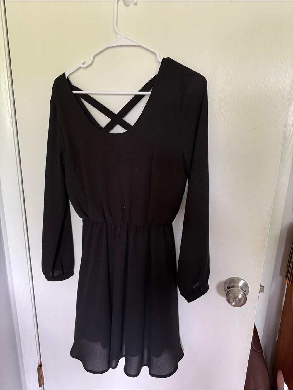 Lush Black Long-Sleeve Dress with Crisscross Back